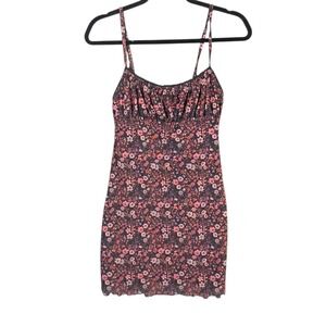 Urban Outfitters Dress Size XS Floral Black Mini‎ Baby Doll Mesh Lettuce Hem Y2K